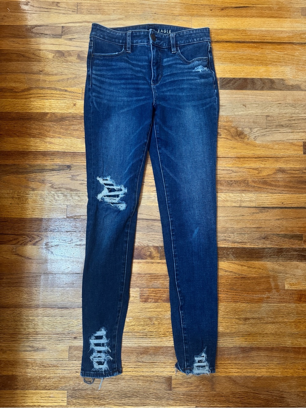 American Eagle Outfitters Dark Blue Distressed Patched Skinny Jeans